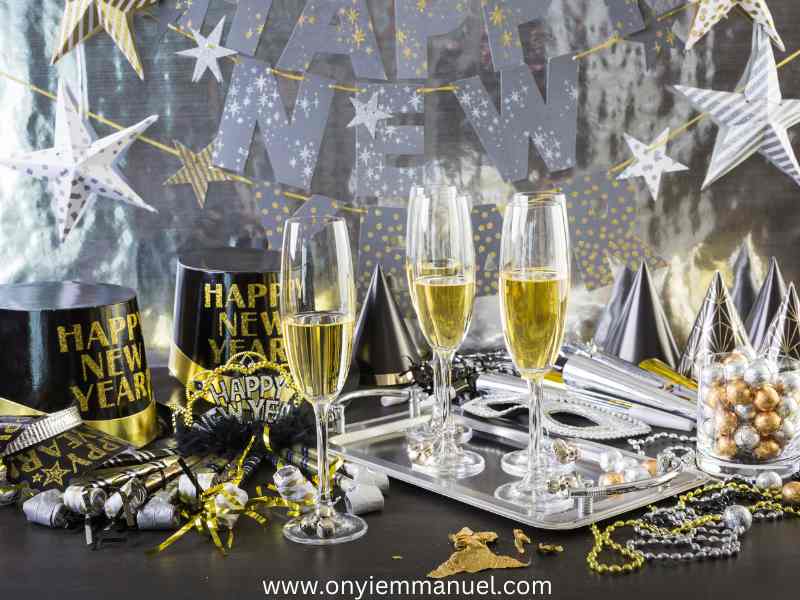 A-Beautifully-designed-dinner-table-with-champagne-wine-in-a-glass-as-The-Cutest-2025-New-Years-Eve-Party-Decor-to-Usher-in-the-New-Year.