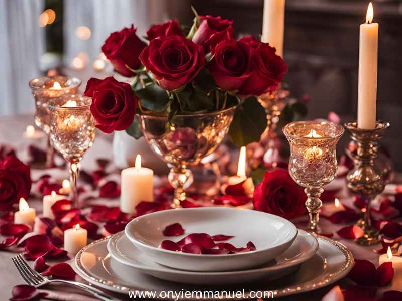 A-dinning-table-set-for-dinner-with-rose-flowers- 15-Romantic-Valentines-Day-Dinner-Ideas-To-Impress-Your-Special-Someone.